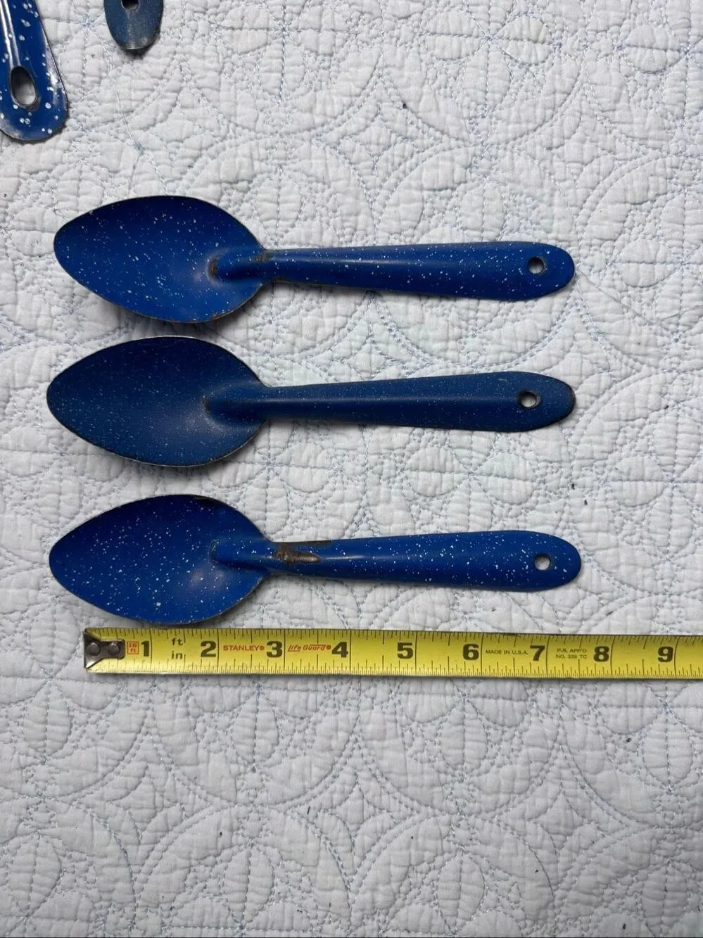 Vintage Blue and White Speckled Enamelware/Graniteware Spoons - Set of 9